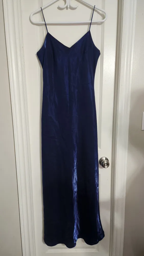 Navy Blue Satin Maxi Dress image indicator(2)