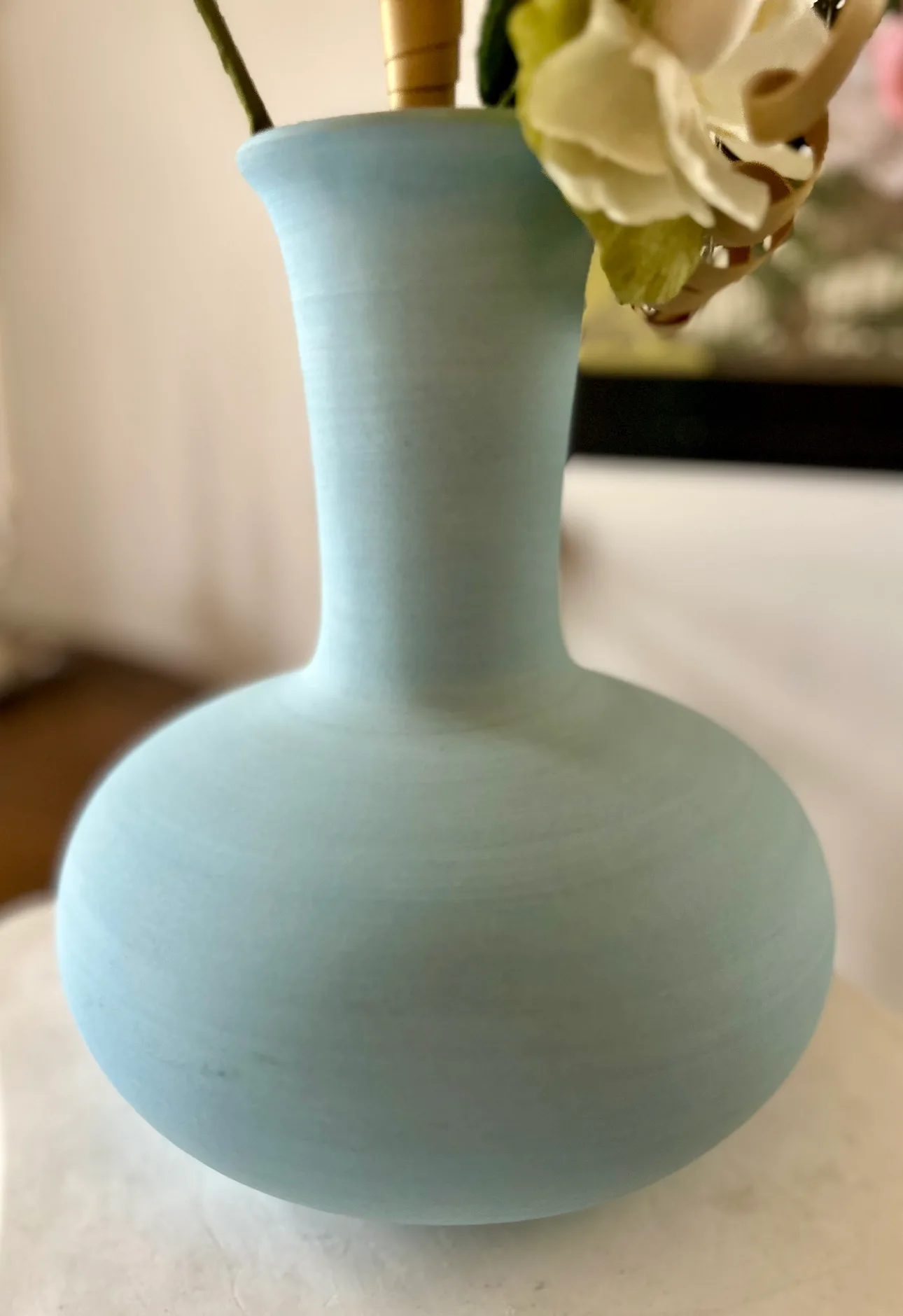 Robin’s Egg Blue Vase w/Faux Foliage image indicator(8)