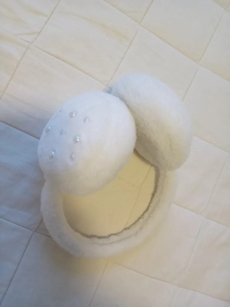 White Faux Fur Earmuffs with Pearl Details thumbnail