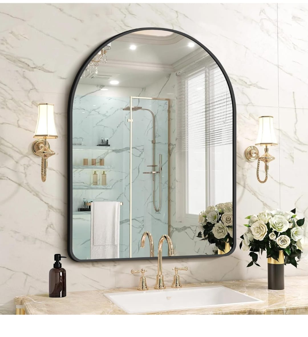 Large Arch Mirror - Black Frame - 30x40 Inches - photo 2