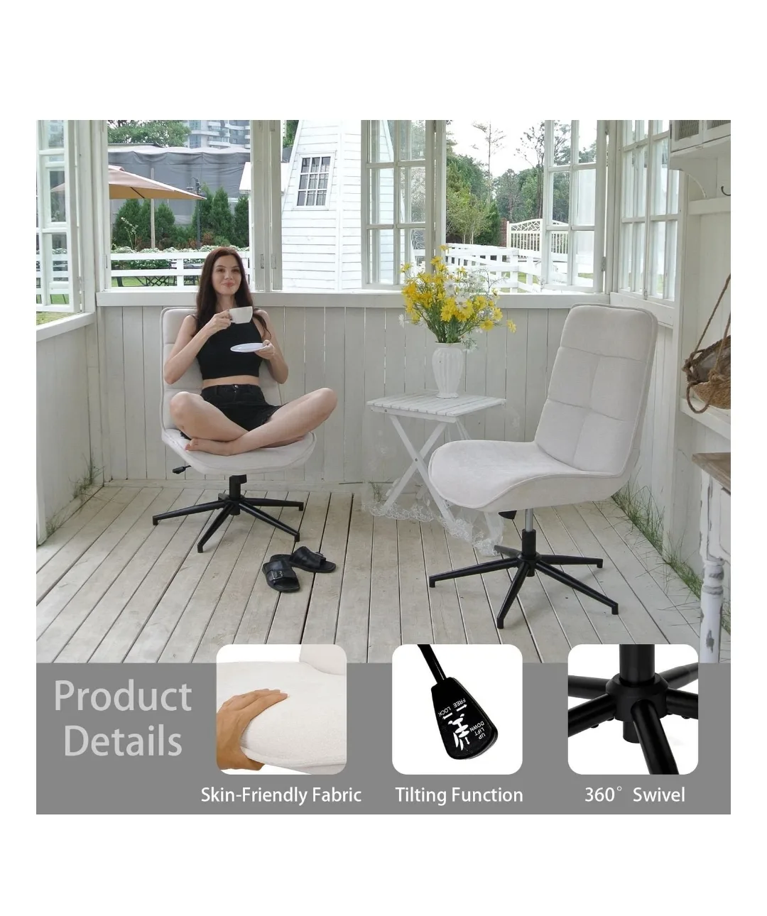 office chair - Ergonomic Swivel Office Chair - Off-White image indicator(4)