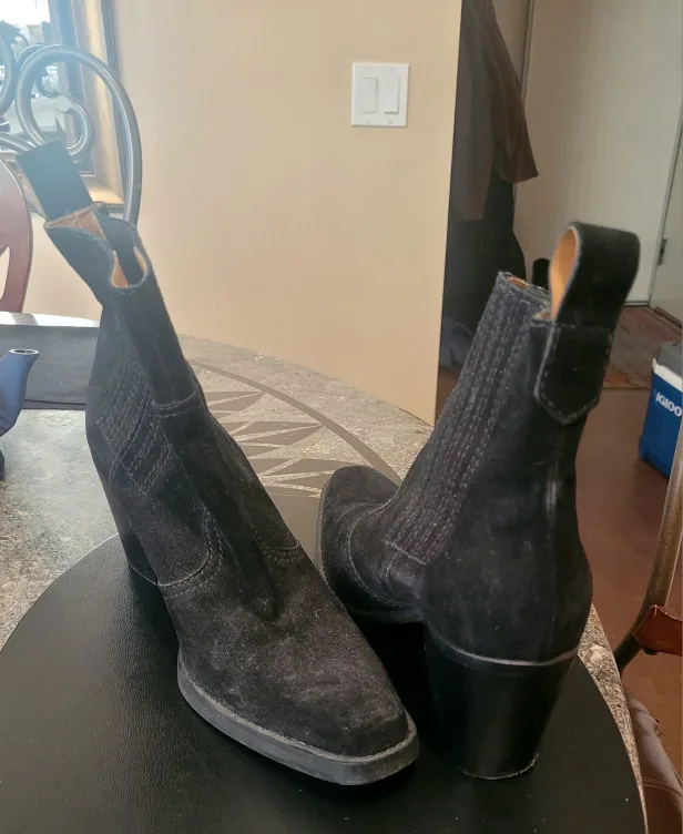 Women Black Suede Western Ankle Boots image indicator(3)