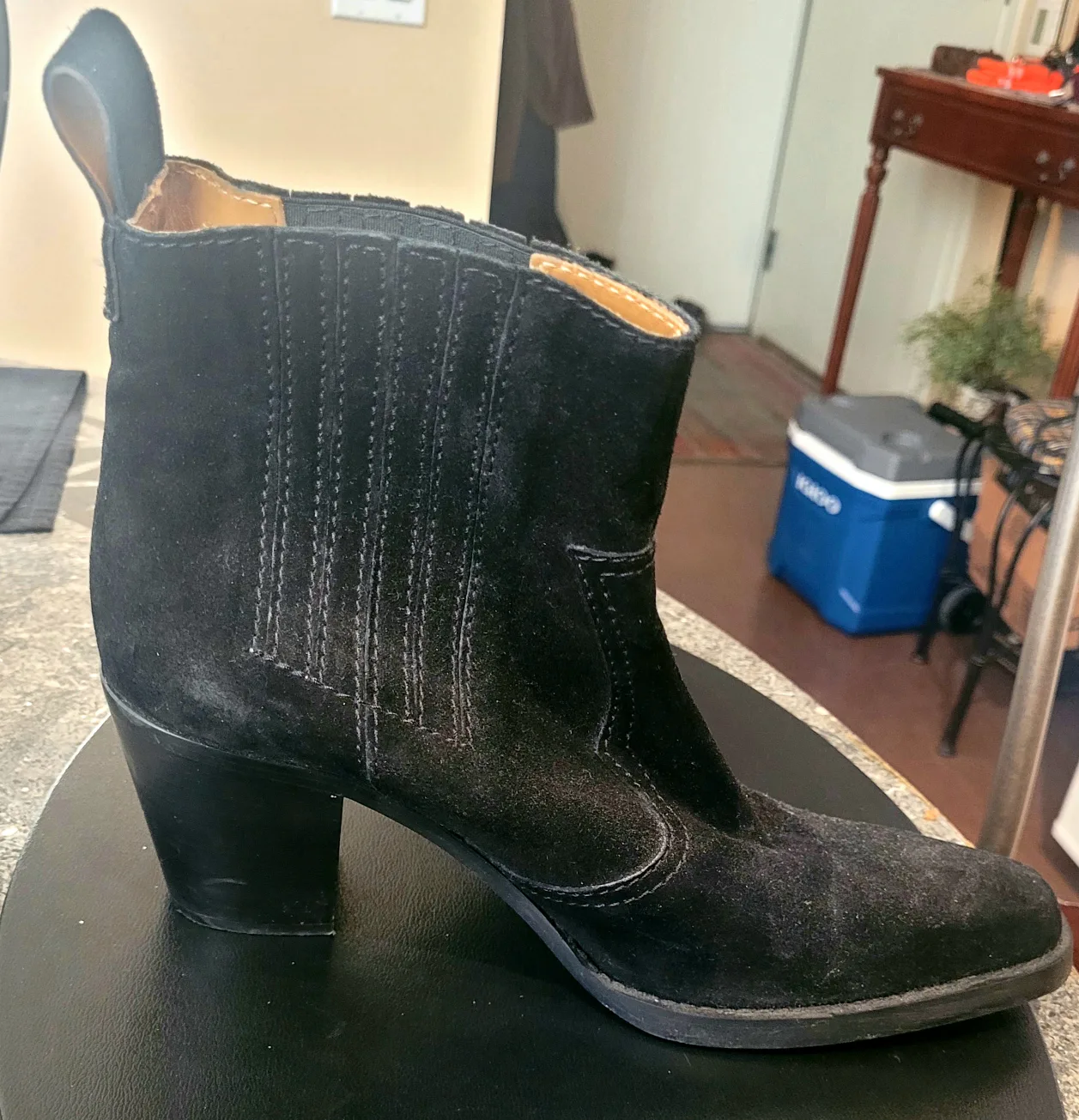 Women Black Suede Western Ankle Boots image indicator(6)