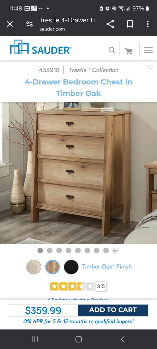 Sauder Trestle 4-Drawer Bedroom Chest - Timber Oak