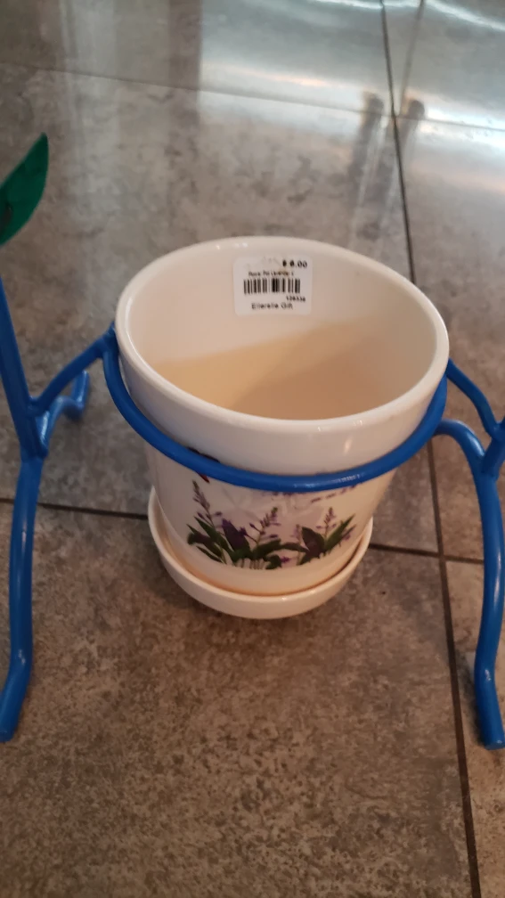 Blue Metal Planter Stand approx 15 in high with pot. - photo 2