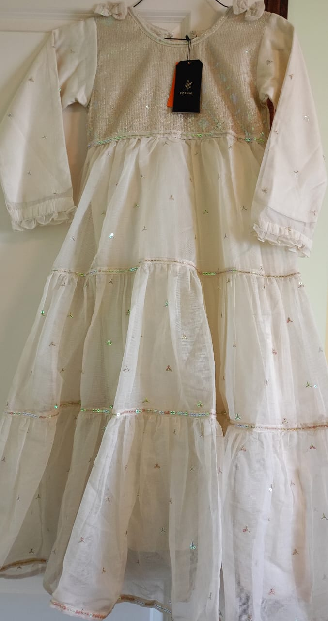 Girls' Formal Cream-Colored Tiered Dress with Sequins - photo 2