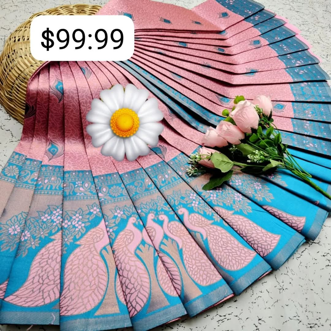 Beautiful Pink and Teal Peacock Saree