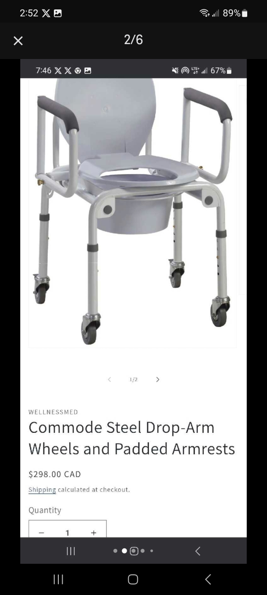 Guardian Steel Drop-Arm Commode with Wheels and Padded Armrests