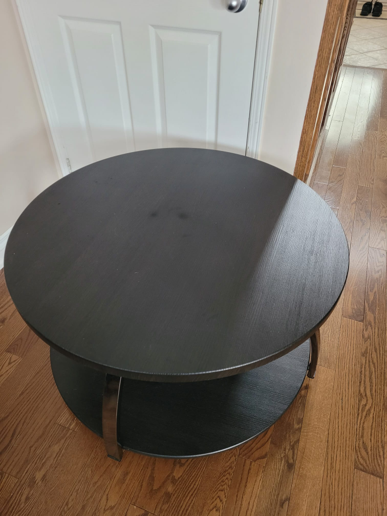 Round Two-Tier Coffee Table - Black with Brushed Metal Legs - photo 2