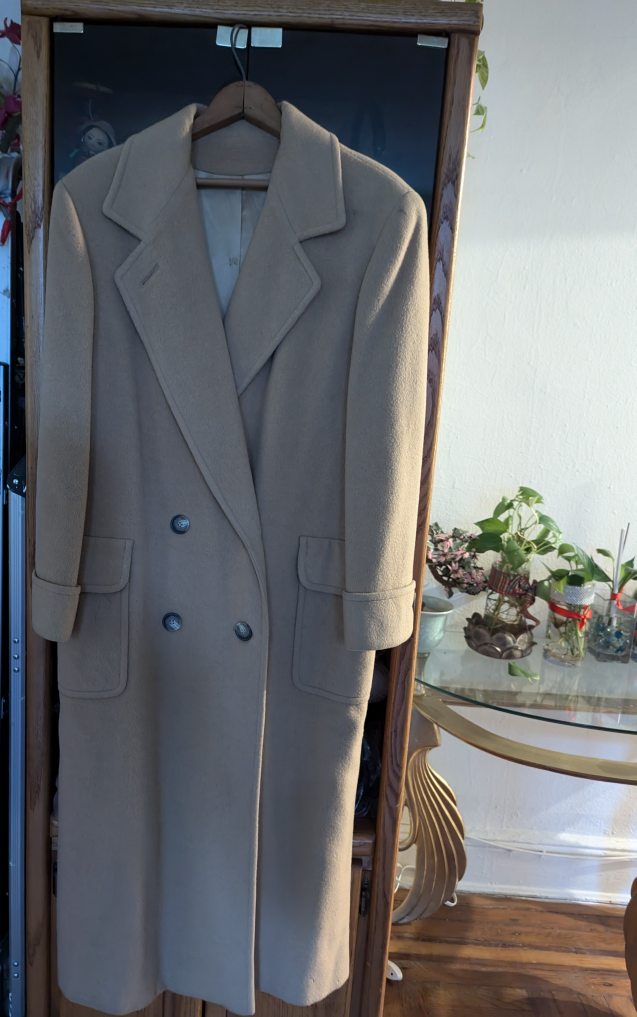 Women's Beige Double-Breasted Wool Coat