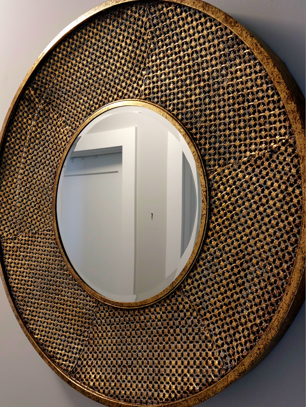 Large Round Gold Mirror with Intricate Design