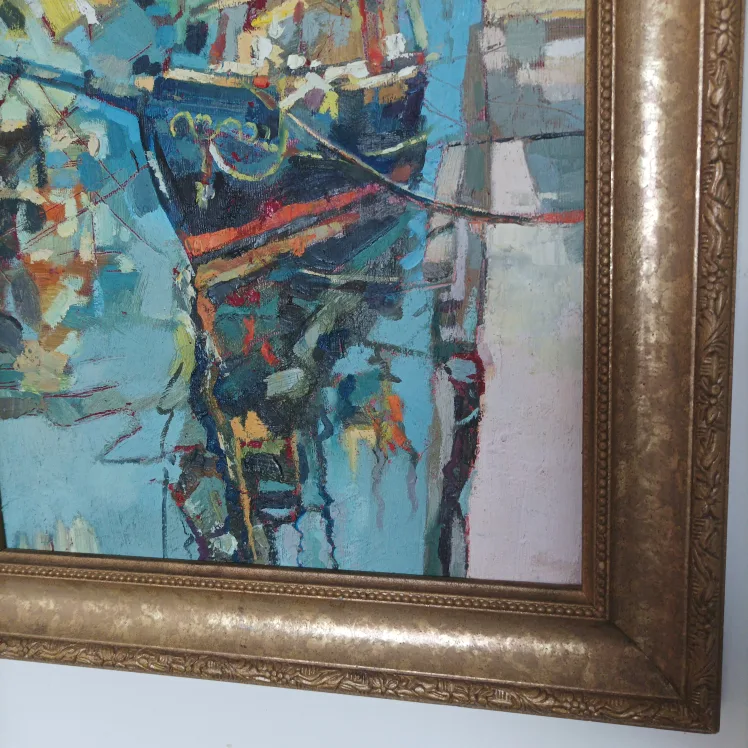 Framed Impressionist-Style Boat Painting image indicator(7)