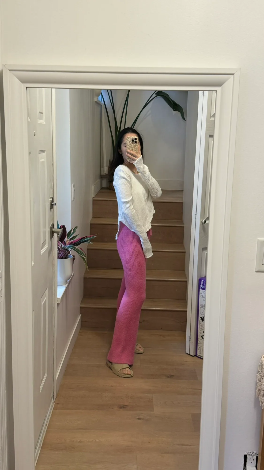 New! GB girl Rose red straight-leg knitted pants image indicator(2)