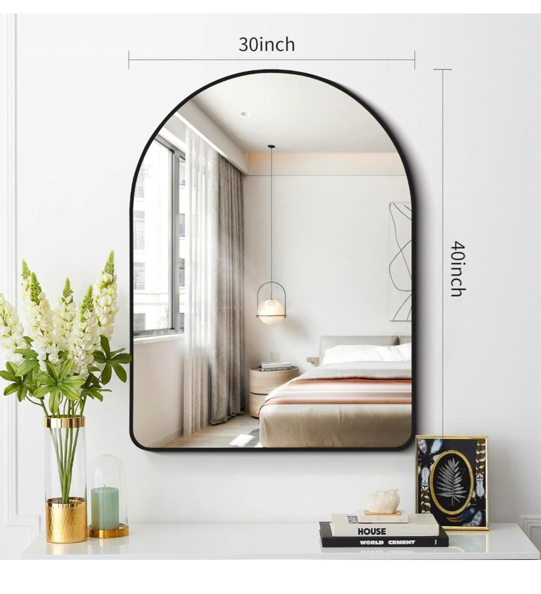 Large Arch Mirror - Black Frame - 30x40 Inches