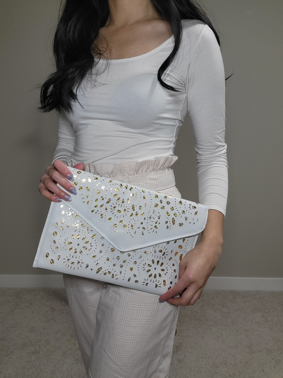 White and Gold Laser Cut Clutch - photo 2