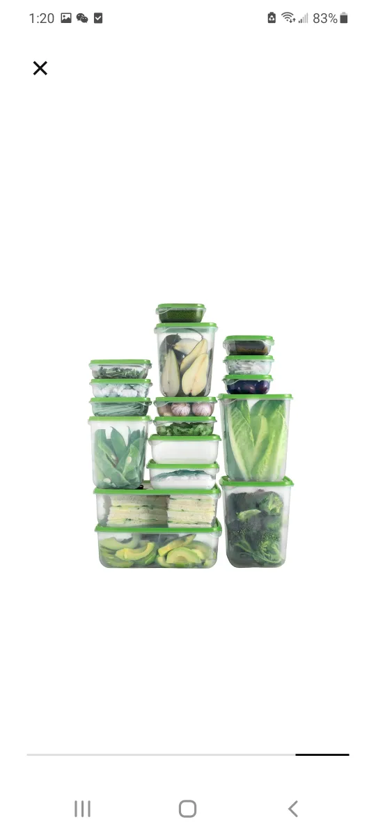 Brand new Set of Plastic Food Storage Containers with Green Lids image indicator(2)