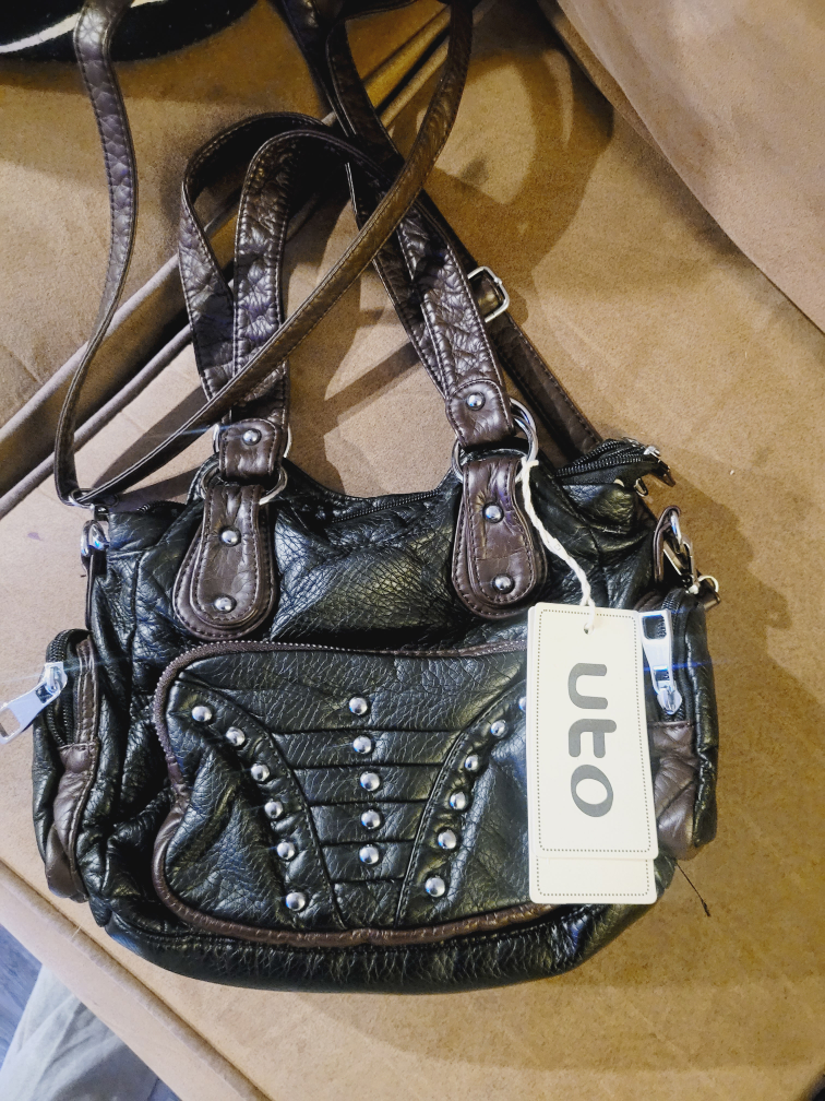 UTO Brown and Black Studded Handbag #freecycle