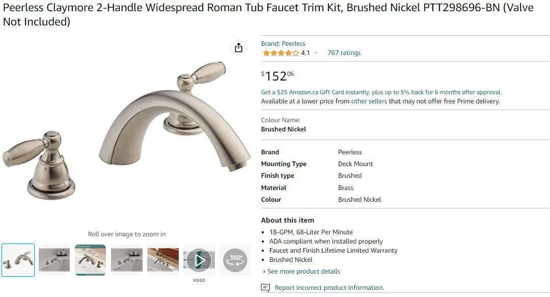 Peerless Claymore Brushed Nickel Roman Tub Faucet Trim Kit image indicator(5)