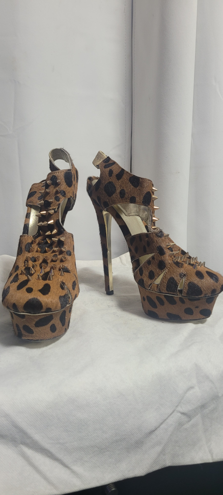 Kandee Brown Leopard Print Studded Platform Heels