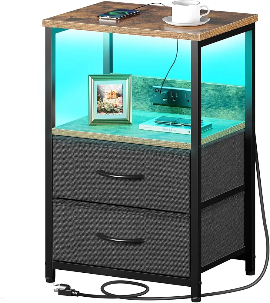 Seventable Nightstand with Charging Station, set of 2