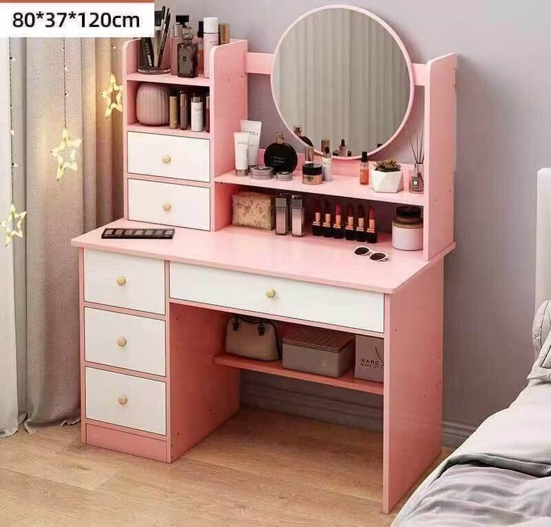 Pink Vanity Set with Mirror and Drawers