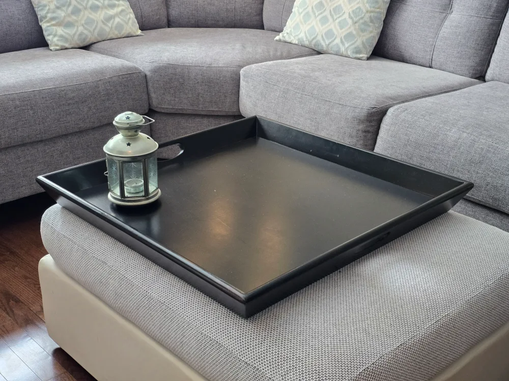 Extra-large 28" Square Serving Butler Ottoman Tray, Black Wood image indicator(4)