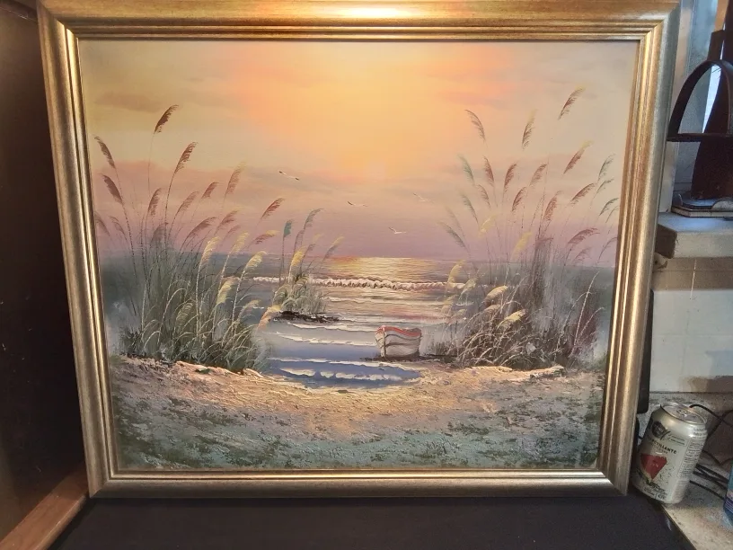 Framed Beach Sunset Painting by V.Matthews image indicator(2)
