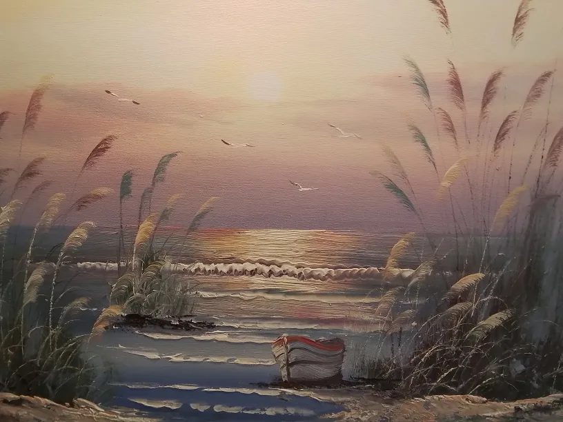 Framed Beach Sunset Painting by V.Matthews image indicator(4)