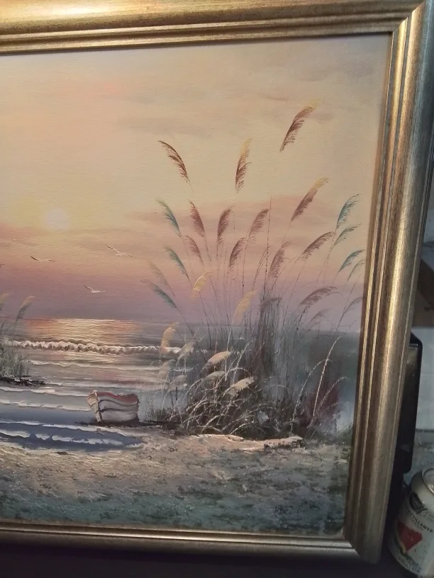 Framed Beach Sunset Painting by V.Matthews image indicator(7)