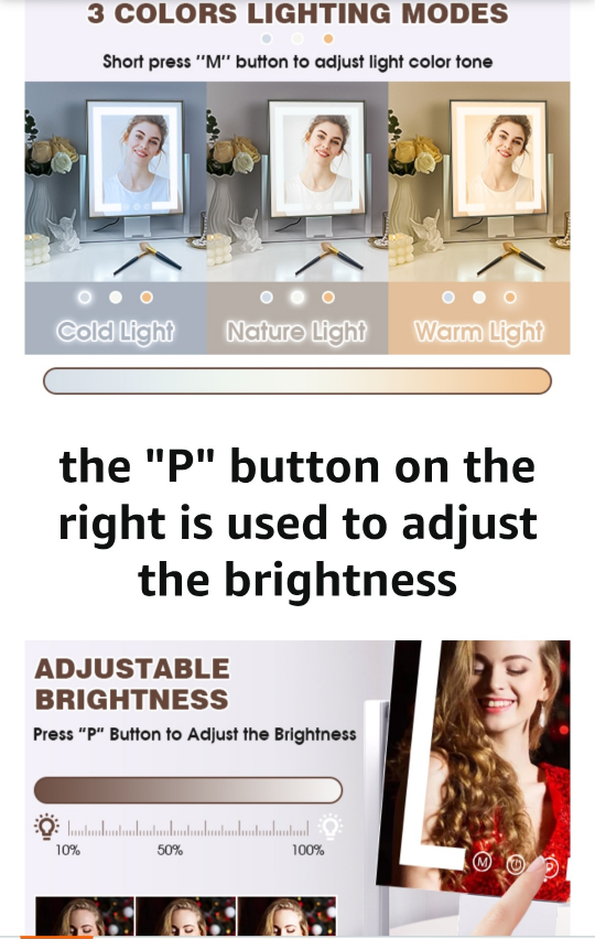 VANITY MAKEUP MIRROR, LED LIGHTS,Dimmable,Phone Holder,Rotatable - photo 5