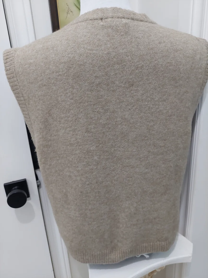 Wool Blend  V neck Sweater Vest Tan Size Small image indicator(4)