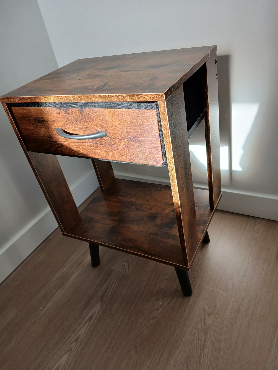 Rustic Brown Nightstand with Drawer and Shelf - photo 2