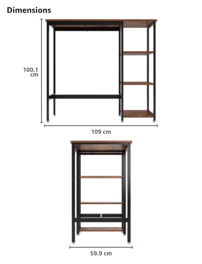 VASAGLE Rustic Brown Industrial Bar Table with 3 Shelves image indicator(6)