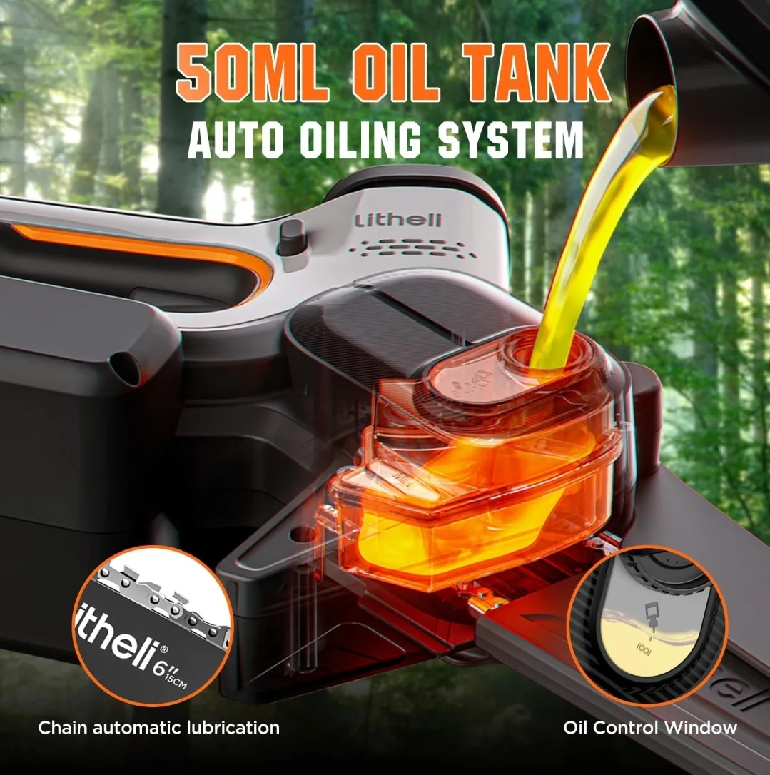 Litheli 20V 6" Mini Chainsaw – Brushless, Battery-Powered image indicator(3)