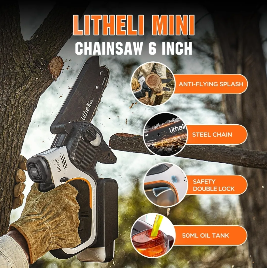 Litheli 20V 6" Mini Chainsaw – Brushless, Battery-Powered image indicator(4)