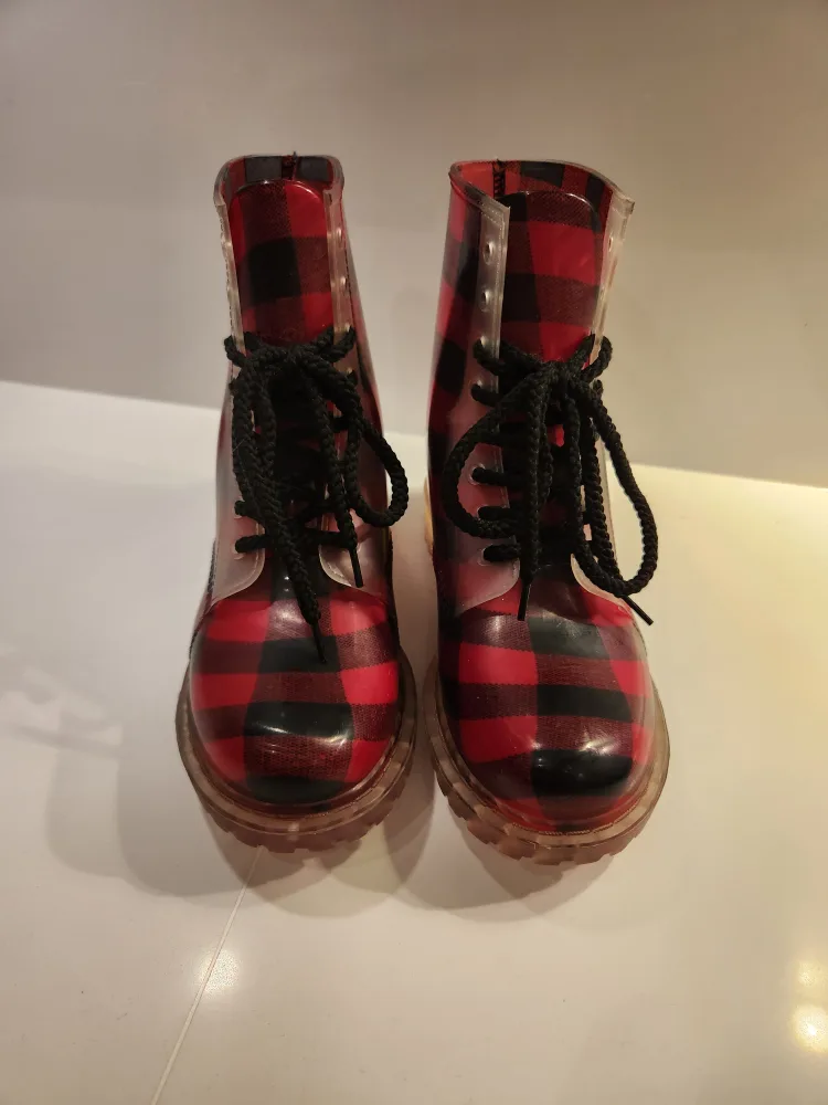 Red and Black Plaid Rain Boots image indicator(3)