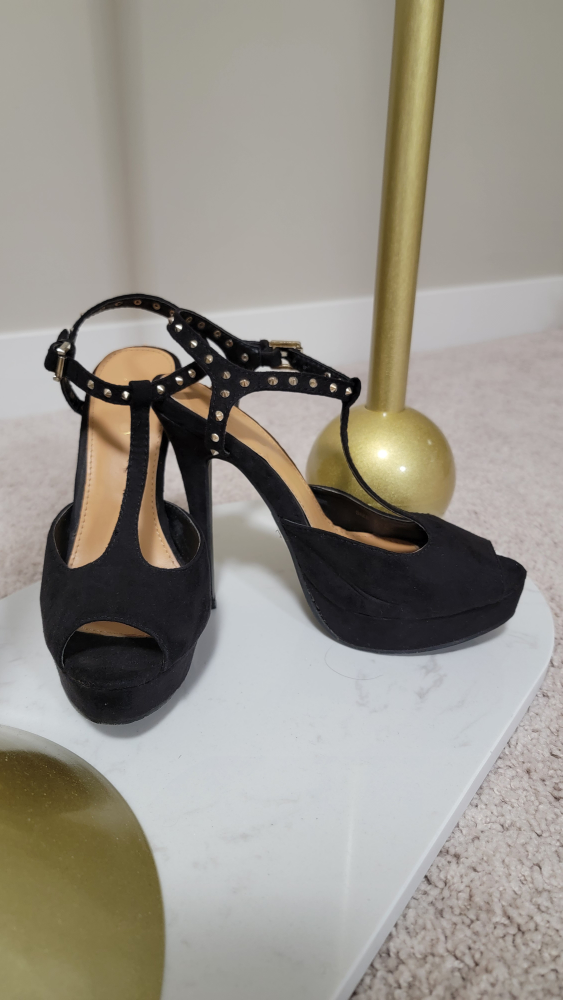 Black Studded T-Strap Platform Heels - photo 2