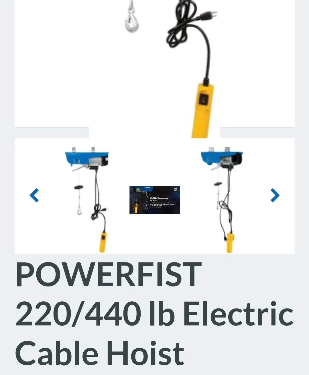 POWERFIST 220/440 lb Electric Cable Hoist thumbnail