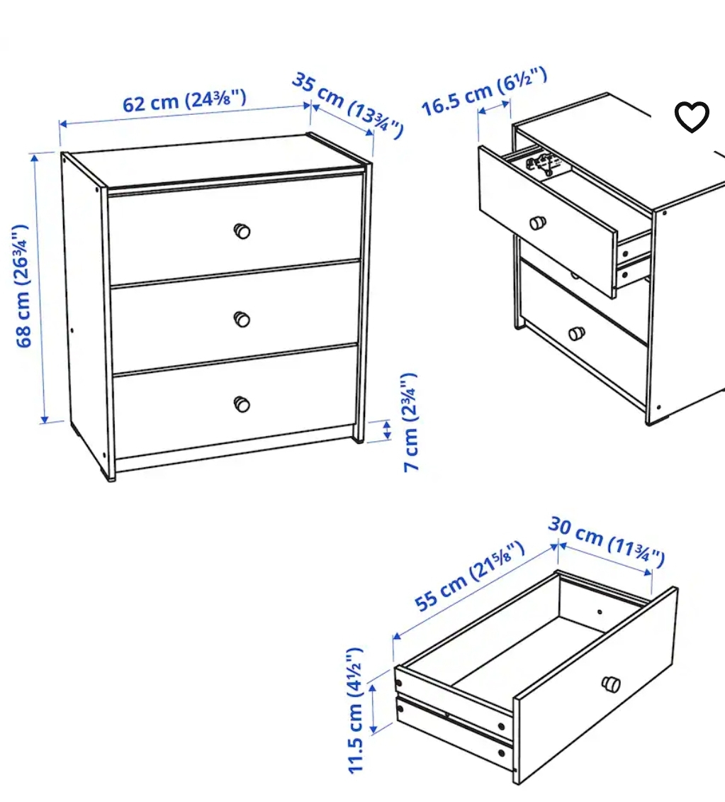 IKEA Three-Drawer Pinewood Chest - photo 2