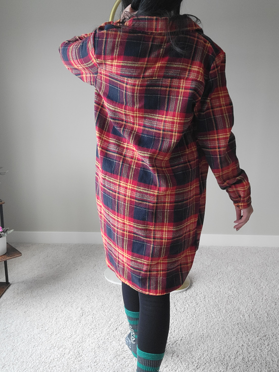 Red and Black Plaid Flannel Shirt Dress - photo 2