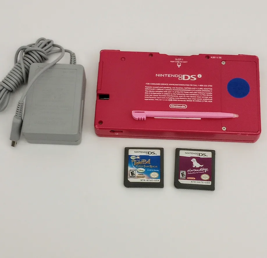 Nintendo DSi Pink w/ Stylus, Charger & 2 game carts. image indicator(6)