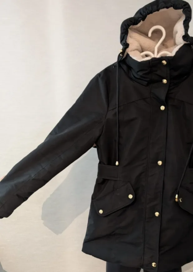 Women's Black Winter Parka with Detachable Head Cap image indicator(6)