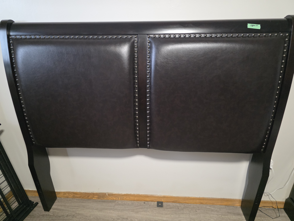Dark Brown Leather Sleigh Bed Headboard