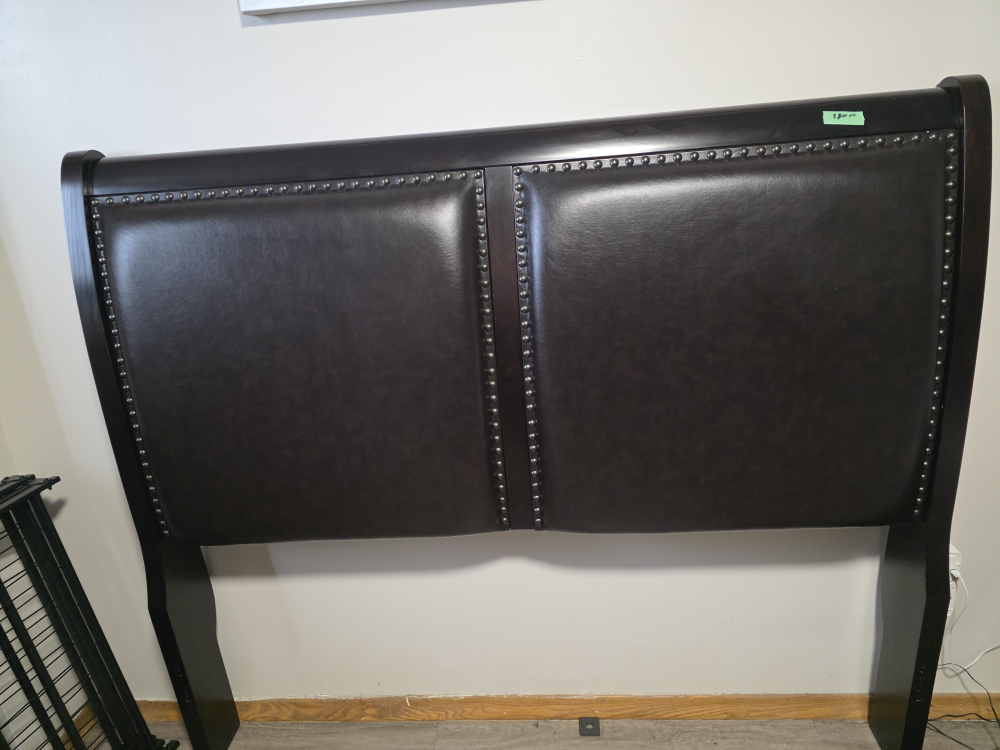 Dark Brown Leather Sleigh Bed Headboard - photo 2