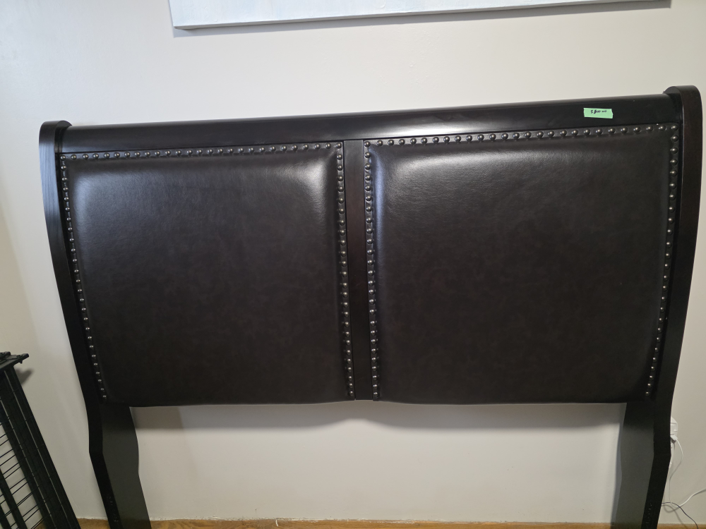 Dark Brown Leather Sleigh Bed Headboard - photo 4