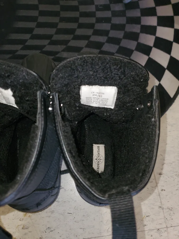 Crown Vintage Black Leather Lace-Up winter Boots image indicator(4)