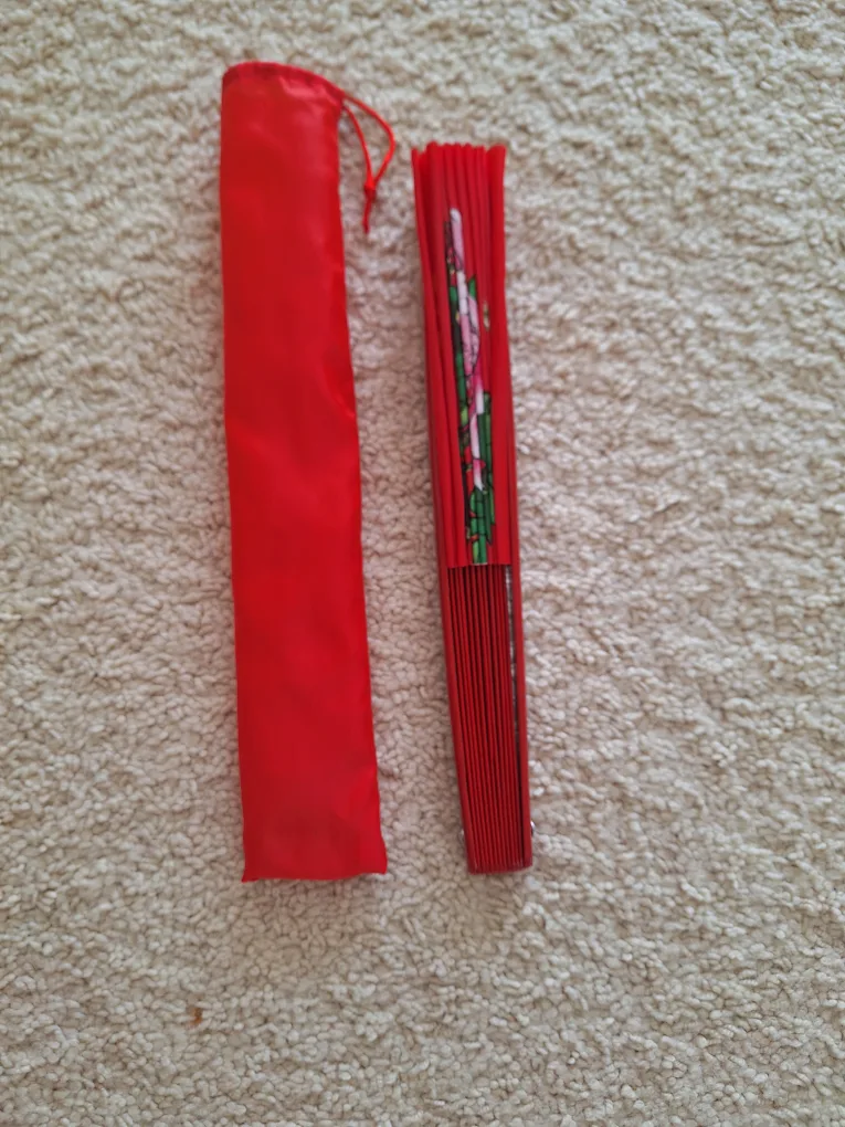 Red Hand Fan with Floral Design image indicator(2)