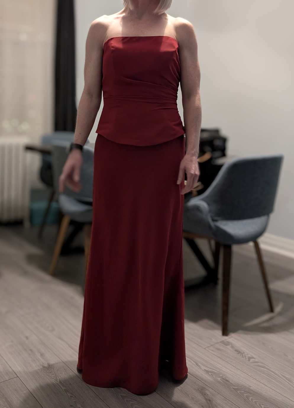 Stunning Burgundy Strapless Maxi Dress