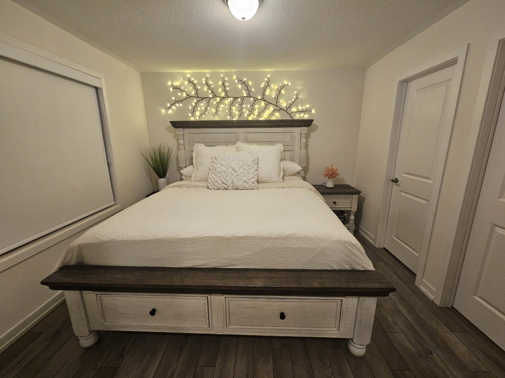 Ashley King Size Bedroom Set - White and Grey Farmhouse Style