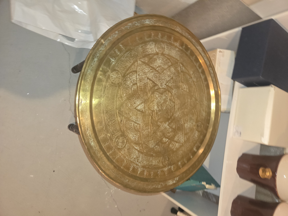 Vintage Brass and Wood Serving Table